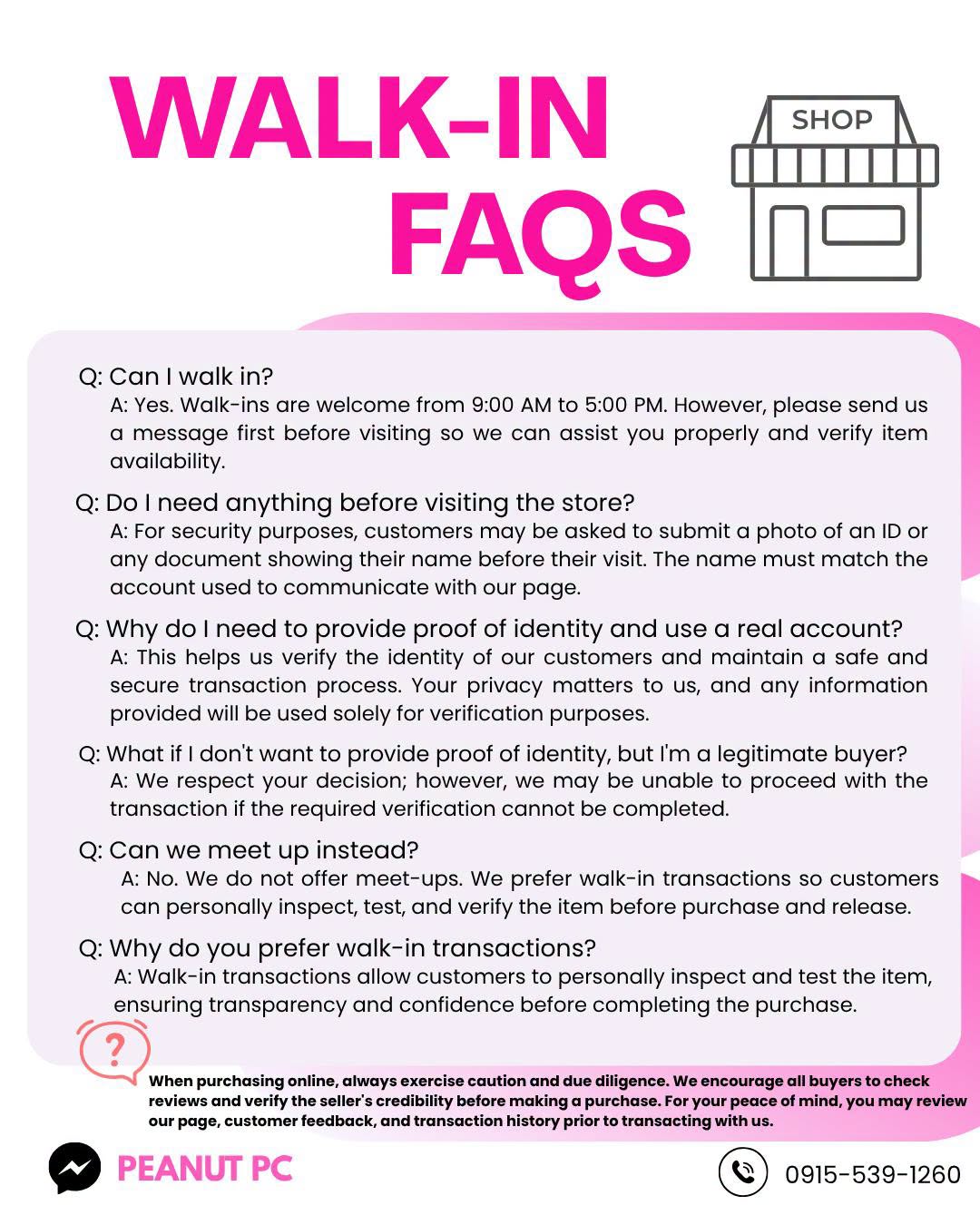Walk-in FAQs — original Peanut PC infographic. A readable text version is provided on this page.