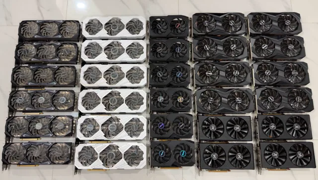 A selection of graphics cards photographed at Peanut PC
